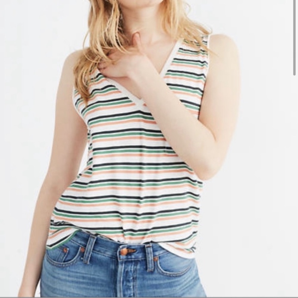 Madewell whisper Vneck striped tank top size Small